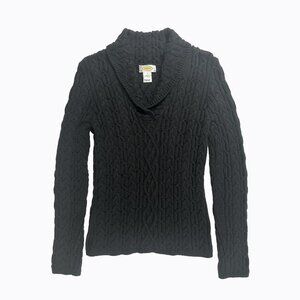 Talbots Cable Knit Sweater Sz S Black Shawl Collar Y2K 90s Fisherman Cozy Preppy